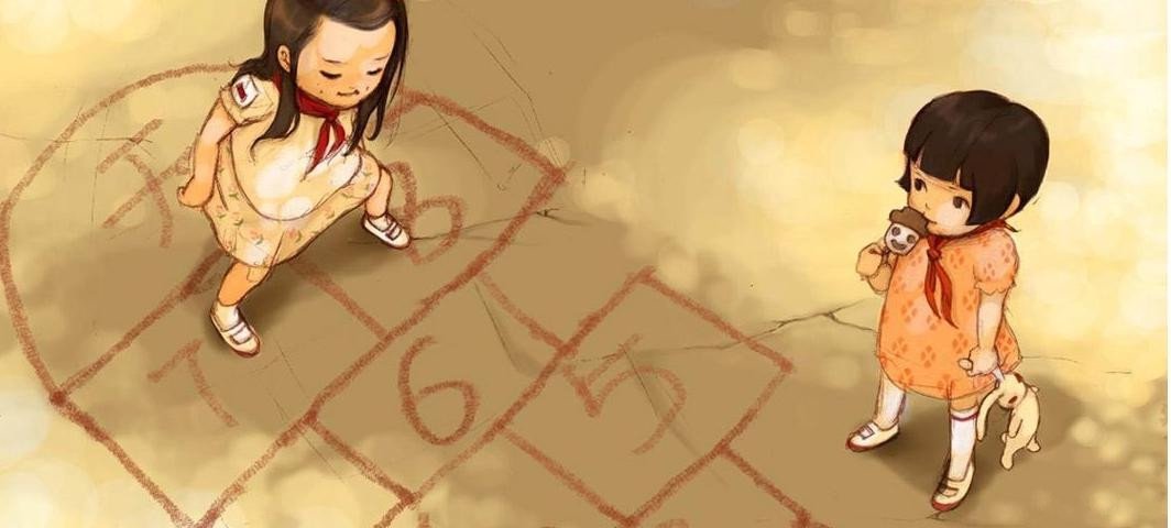 回忆里一群人一起玩跳房子